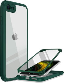 iPhone SE3/SE2/8/7 対応 2022 ケース 9H強化ガラス 全面保護 グリーン ワイヤレス充電対応