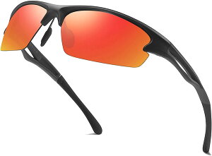即納 スポーツサングラス 偏光レンズ レッドレンズ 1枚レンズ メタル 紫外線カット メンズ レディース ジョギング ランニング マラソン