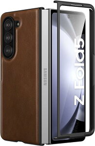 Galaxy Z Fold5 ケース ブラウン スクリーン保護 カメラレンズ保護 フルカバー スリム ハードPC PUレザー ギャラクシー ゼットフリップ 耐衝撃 軽量 カバー 2023 送料無料