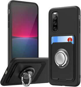 即納 ソニー エクスペリア スマホケース ブラック カード収納 スタンド機能 ホールドリング付き SONY Xperia 10VI/10V/1VI/1V 耐衝撃 カバー 送料無料