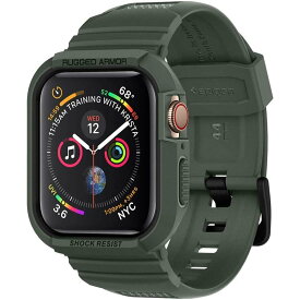 即納 Spigen シュピゲン Apple Watch アップルウォッチ 7/6/5/4//3SE 40/41/42/44/45mm 対応 ラギッドアーマープロ バンド一体型ケース ミリタリーグリーン