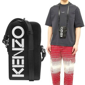 KENZO ケンゾー iPhone 11/11Pro/11ProMax ホルダー レザー ケース Leather Logo Phone Holder/ブラック ストラップ 本革 スマホケース 限定 正規品