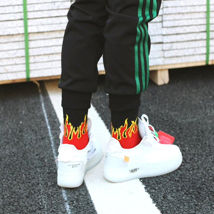 楽天市場 即納 ファイヤー フレイム ソックス メンズ 靴下 クルーソックス ミドルソックス 全3色 ブラック ホワイト レッド 正規品 日本未発売 ストリートファッション Smart Park 楽天市場店