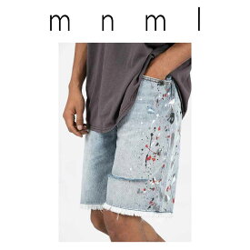 即納 mnml ミニマル R466 DENIM SHORTS ブルー ペイント ショートパンツ ハーフパンツ メンズ US限定 正規品 日本未発売