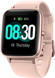 即納 iPhone Android 対応 スマートウォッチ レディース 腕時計 ピンク/ゴールド IP67防水 アプリ通知 心拍計 万歩計 カロリー消費
