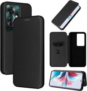 即納 オッポ リノ OPPO Reno 11A / 9A / 7A 手帳型 フリップケース 炭素繊維調 シンプル カード収納 スタンド機能 ケース ブラック 耐衝撃 軽量 カバー 送料無料