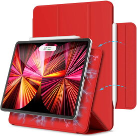 即納 iPad Air 第5世代 2022/第4世代 2020 case ケース カバー スタンド機能 手帳型 レッド マグネットス吸着式 Pencil2対応 三つ折 オートウェイクアップ/スリープ