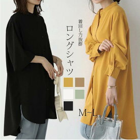 19%OFFクーポン 即納 シャツワンピ ロングシャツ シャツ ワンピース レディース 立ち襟 シフォン 膝丈 長袖 きれいめ ブラウスワンピース 前開き 森ガール カジュアル Aライン ホワイト ブラック ブラウン S/M/L/XL ギフト 母の日 プレゼント