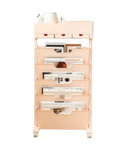 ブック シェルフ 本棚 スリム マガジンラック 大容量 ファイルワゴン スリムラック リビング 収納 キャスター付き 小さい 組立簡単 六段式 引き出し付き 省スペース ファイルラック 子供 書