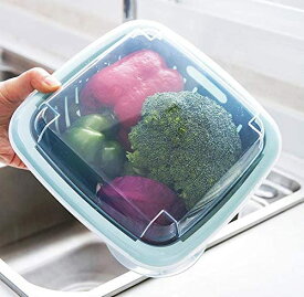 キッチン用品 洗い桶 2点セット 水切りかご 二層 バスケット ラック 蓋付き 野菜/果物用 保存容器 多機能 フィルター