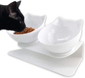 ペット食器猫 食器猫ボウルセペットボウルスタンドセット えさ入れ ごはん皿 お水入れ 猫 犬 (ホワイト)