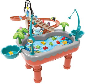 磁気釣りゲームおもちゃ、電子釣りのおもちゃセットペンギンクライミング階段 - 魚群釣り玩具のための電気釣りのおもちゃ