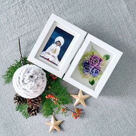 【名入れ】名前が入るプリザ＆写真たて プリザーブドフラワー フォトフレーム バイオレット S 素敵なボックスタイプのフォトフレーム