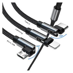 yLEXg[g^z 3in1 [dP[u }[d 1.2m iPhone / Android / USB Type C 3 in 1 USB R[h 2A 1{3 CgjO / MicroUSB / USB-C [dP[u ϋv iC ҂ Lightning / ^CvC Cable 120