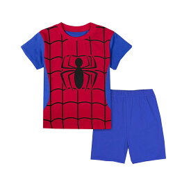 子供服激安　メール便送料無料　綿　スパイダー　男の子パジャマ　半袖Tシャツ　ハーフパンツ　上下セット　子供　男の子パジャマ　子ども　寝巻き　赤／青