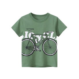 子供服激安　男の子　カー　自転車カッコイイ　プリントTシャツ　T-shirt　子供服　電車柄　半袖　春用　夏用　トップス　 男子　男の子 　ボーイズ　 ジュニア　 キッズ 　こども　緑色　グリーン　　100cm　110cm　120cm　130cm140cm