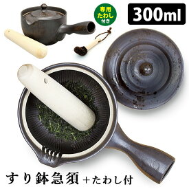 有田焼 すり鉢急須 すりこぎ棒付き＆急須にやさしいたわしセット （300ml 急須 棕櫚 タワシ すりばち 擦り鉢 擦りこぎ ティーポット お茶 茶器 日本茶 緑茶 茶葉 茶道具 日本製）【ポイント3倍/送料無料】【p0422】【ASU】