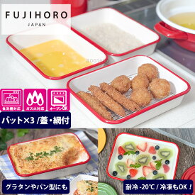 富士ホーロー 揚げ物バット5点セット （蓋付き 金網付き 富士琺瑯 フジ琺瑯 フジホーロー 耐熱 耐冷 オーブン使用可 冷凍可 天ぷら 料理 下ごしらえ 油切り パン型 お菓子型）【ポイント10倍/送料無料】【p0323】