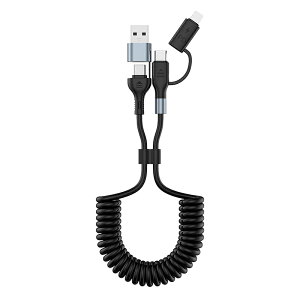 iPhone16 ケーブル USB Type-C 4in1 充電 ケーブル typec PD60W 1.5m 急速充電 カール仕様 伸び縮み スマホ Galaxy Pixel Xperia iPad iPhone マルチ ケーブル 車 タイプC ケーブル