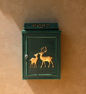 MOJYU 鋳物壁掛けポスト【Deer -ディアー-】WM-061(グリーン)モジュ 郵便受け 鍵付き 動物 鹿 かわいい おしゃれ 完成品【代引不可】【北海道・沖縄・離島配送不可】