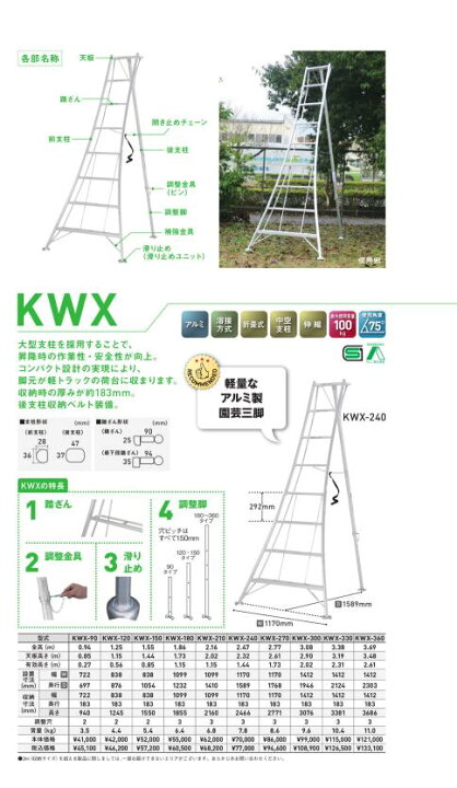 楽天市場】アルインコ 三脚脚立 KWXシリーズ 【代引き不可】 【沖縄 
