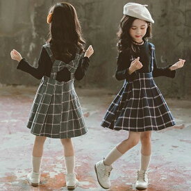 ウエスト ギンガムチェック トップス ミディアム 子供服 フレアスカート チェック柄 スカートセット 女の子 ジャンパースカート
