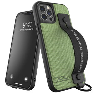 DIESEL iPhone12 ケース / iPhone12pro ケース 6.1インチ スマホスタンド ハンドストラップ ツイル SS21 (ディーゼル iPhone 12 / 12 Pro, ブラック/グリーン) ※当店限定1年保証※