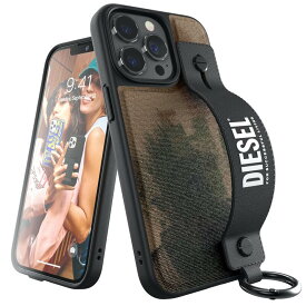 DIESEL iPhone13pro ケース 6.1インチ スマホスタンド ハンドストラップ FW20 （ディーゼル iPhone 13 Pro, グリーンカモフラージュ） ※当店限定1年保証※