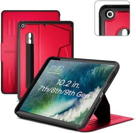 【日本正規販売店】ZUGU iPad 9 / 8 / 7世代 ケース 10.2インチ 2021 / 2020 / 2019 The Muse 極薄 落下衝撃保護 8段階 スタンド ペンホルダー ワイヤレス充電 スマートカバー (iPad 10.2 ケース 第7世代 / 第8世代 / 第9世代 レッド) ※当店限定1年保証※