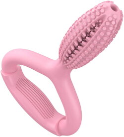 犬用歯磨きおもちゃ　天然ゴム製　ハンドル付き　ピンク