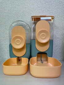 ペット用 自動給餌器+給水器セット (グリーン+オレンジ)