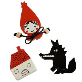 赤ずきん木製品 かわいいマグネット　オオカミ・おうちセット Shinzi Katoh design red hood magnet - wolf house set