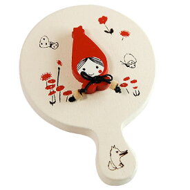 赤ずきん木製品 かわいいミニミラー（白）　Shinzi Katoh design red hood mini-mirror(white)