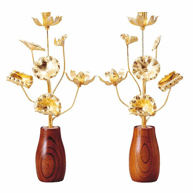【仏具】常花 木製純金箔 7本立（1対）金色常花で華やかに彩ります。サイズも小〜大と仏壇に合わせて選べます。専用のケヤキの花立セットがオススメ！ |  スマイル仏壇