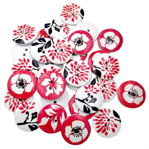 裁縫や工芸品用の花柄プリント木製ボタン50個セット 20mm