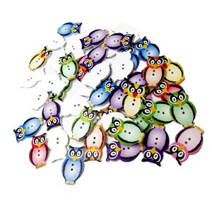 縫製工芸品のための50個の木製ボタンアソートカラー33x21mmフクロウ