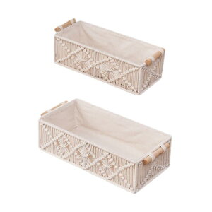 木製のハンドル付きマクラメストレージバスケット装飾トレイストレージビン自由hoho装飾ボックスキャビネットオーガナイザーカウンタートップバニティ用