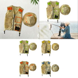 キッズエクスプローラーベストハットコスプレコスチュームセット教育ドレスアップ衣装ジャングルアウトドアフィッシングのための屋外アドベンチャー