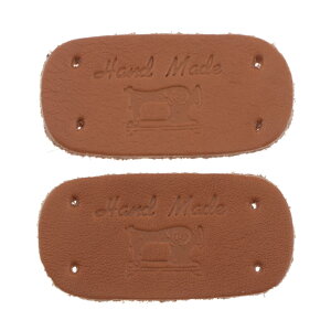 2枚 二重層 PUレザーラベル ハンドメイドタグ 装飾 タン