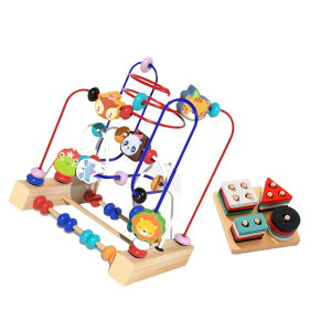 木製ビーズ迷路おもちゃ カラフルなジェットコースターおもちゃ 男の子 女の子 赤ちゃん 子供用