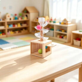 木製ボールドロップタワー回転式スパイラルレール 透明カーブパネル付き収納扉つき土台 子ども向け認知発達おもちゃ 視覚追跡練習用アクティビティセンター 保育園・幼稚園に適用