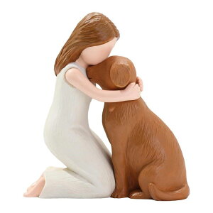 樹脂製の少女犬の像 弔意の思い出 暖炉の棚 人間と犬の置物