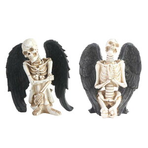 シックな樹脂クラフト頭蓋骨彫像彫刻角翼スケルトンフィギュア彫刻スカル芸術装飾工芸品グッズの家のためのラブ装飾