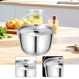 ステンレススチール製キャンプ用鍋.調理鍋.多目的.アクセサリー.ハンドルと蓋付きストックポット.レストランキャンプ用ポータブル