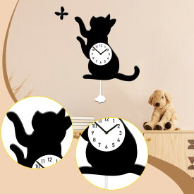 猫の蝶の壁掛け時計 漫画風オーナメント スタジオ リビングルーム 勉強部屋用