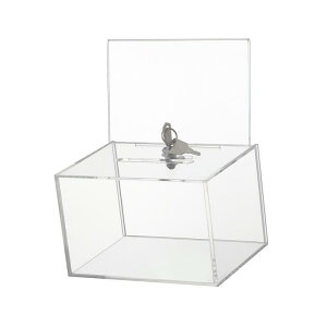 受付ショップデスク用アクリル寄付ケース 鍵付き透明募金箱