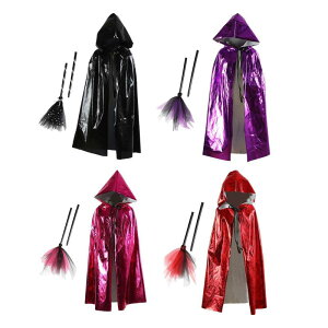 テーマパーティーに最適なフード付きハロウィンマントとほうきコスチュームケープ付きキッズ用ハロウィンマント