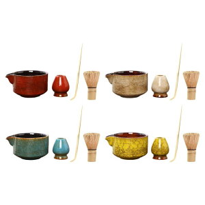 4ピース/個抹茶の調理器具セットマルタ泡立て器とスタンドティーボウルティーメイキングツール.中国の手作り磁器抹茶ボウル