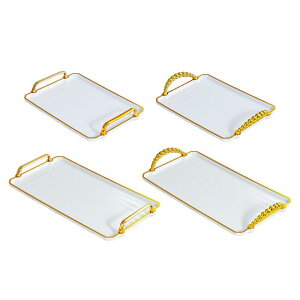 サービングトレイ ソファートレイ ハンドル付き 多目的ゴールドリム収納トレイ フルーツスナックプレート バー パーティー キッチン オフィス用