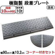 段差解消スロープ 10cm 段差用　幅90cm　8個セット+両コーナー　775cm対応 耐荷重10t　国産 樹脂製段差プ…